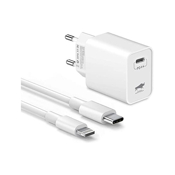 CHARGEUR SECTEUR 18W + CABLE IPHONE TYPE C / LIGHTNING
